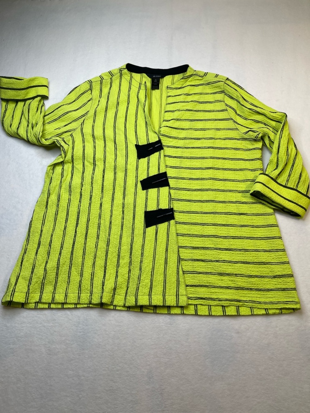 Ali Miles Neon Lime Striped Top with Black Trim WOMENS SIZE XL